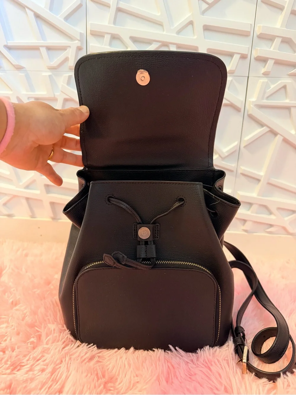 Kate Spade Black Pebbled Leather Mini Backpack with Gold Logo